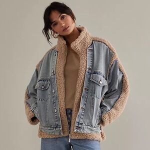 NWT Anthropologie BLANKNYC Fuzzy Wuzzy Denim Sherpa Jacket